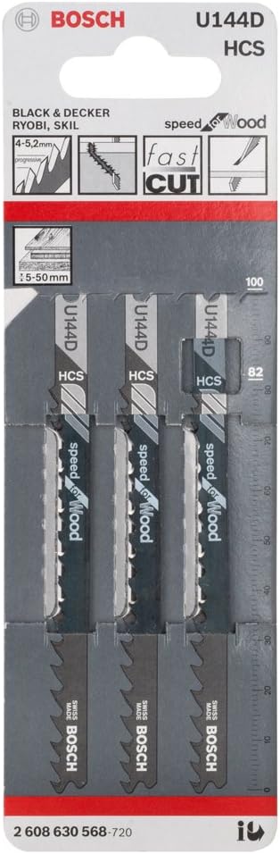 Bosch accesorios hoja de sierra de calar u 144 d velocidad para madera 3 piezas - 2608630568