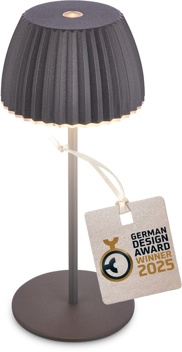 B.k.licht briloner champ mini - lampada da tavolo ricaricabile - lampada senza fili - dimmerabile tramite touch - per interni ed esterni - vincitore del German Design Award 2025 - antracite - ø8,5 x 20 cm