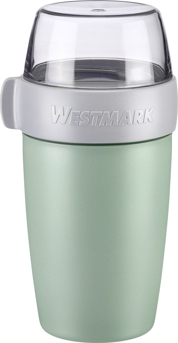 Fiambrera Westmark muesli cup, con 2 compartimentos estancos: 200 ml + 500 ml, plástico, natural sin BPA, verde menta gris claro, 5285226m
