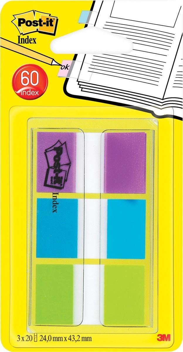Indice Post-it ® standard, set portatile, viola, blu, verde, 24 x 43,2 mm, 20 linguette colorate