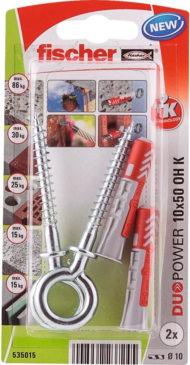 Fischer duopower - tappi universali - 10x50 mm - compresi ganci ad occhiello