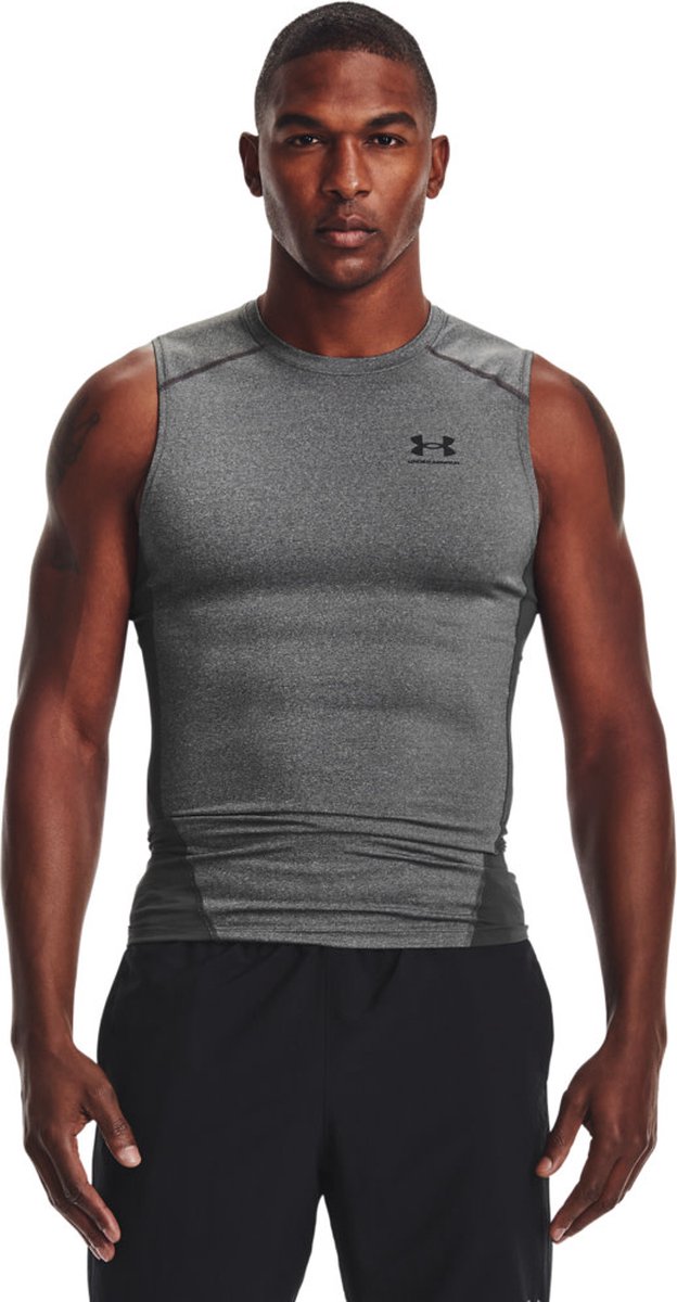 Maglietta sportiva Under Armour UA HG Armor Comp SL-Gry da uomo - Carbon Heather - Nera