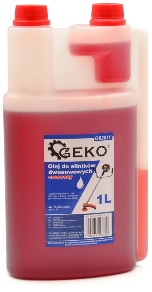Aceite de dos tiempos Geko - 1 litro - apto para lubricación mixta y lubricación individual