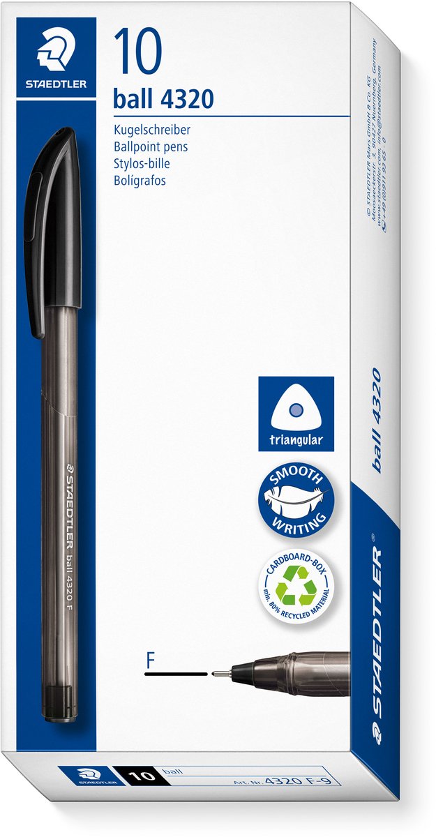 Staedtler ball 4320 - penna a sfera triangolare - nera - fine - scatola da 10 pezzi