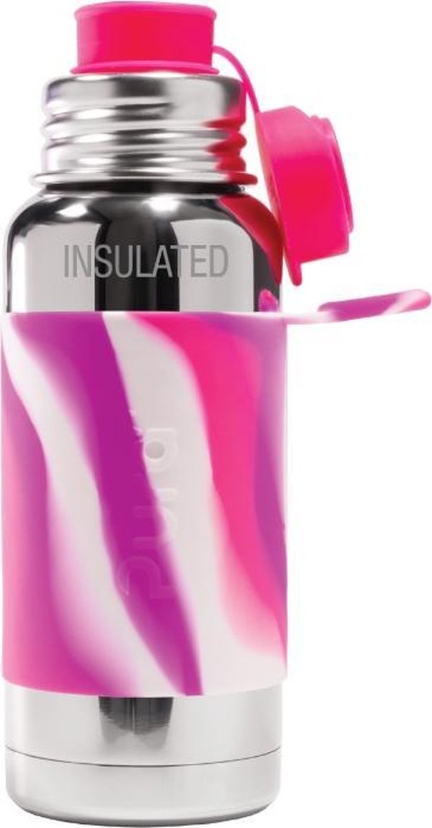 Pura thermos sports bottle 475 ml - drinking bottle - water bottle - plastic-free - does not rust - dishwasher safe - including sports sleeve and sports cap - top is interchangeable - versatile - pink