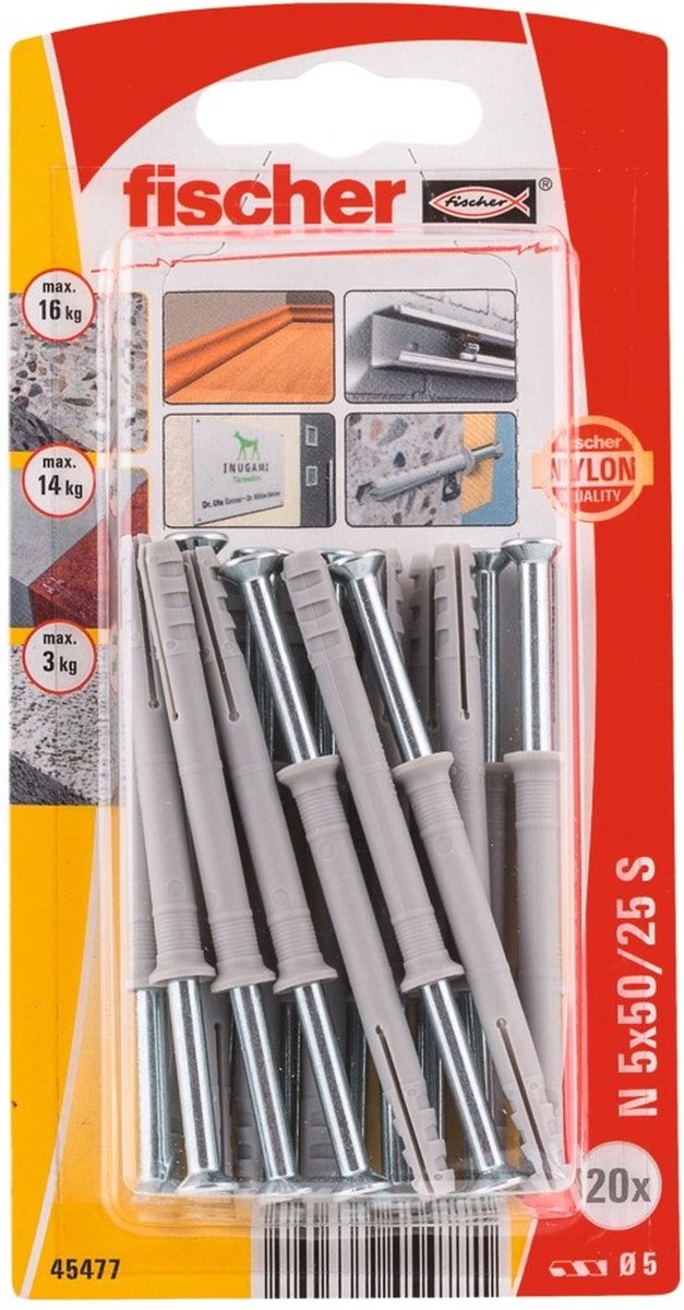 Fischer 045477 n 5 x 50 25 s k nv spijkerplug 50 mm 5 mm 1 set(s)
