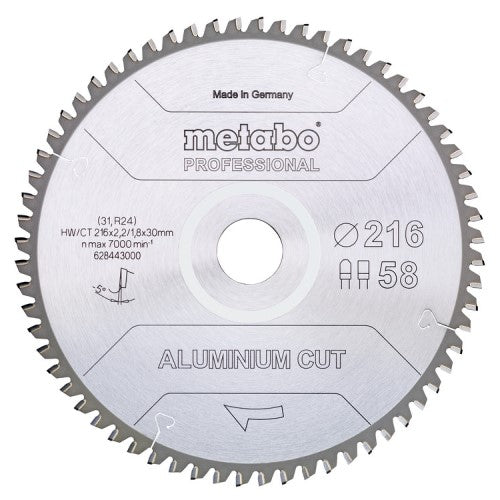 Accessori Metabo lama per sega circolare | taglio alluminio prof | 216x30mm | z58 fz tz 5° neg - 628443000