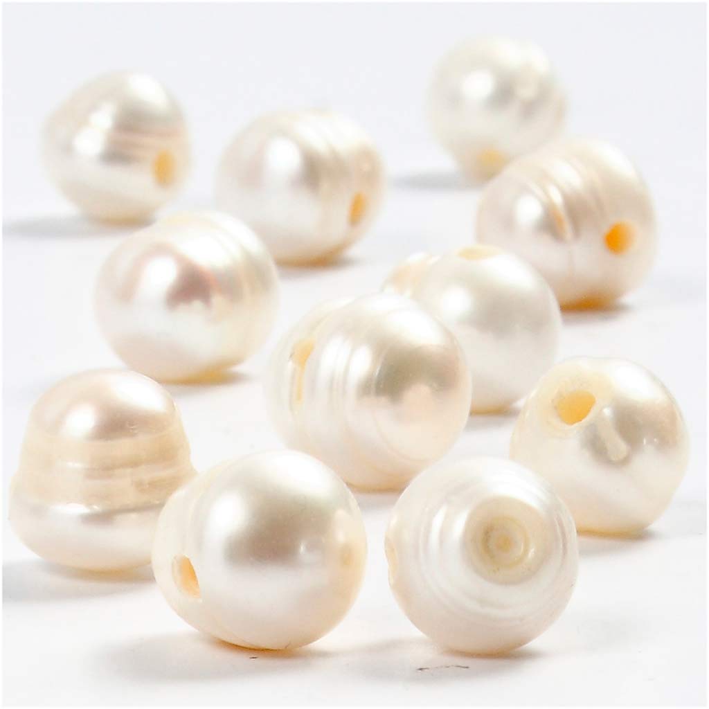 Perle d'acqua dolce dell'azienda Creativ, misura 9-11 mm, misura del buco 2 mm, madreperla, 10 pezzi 1 scatola