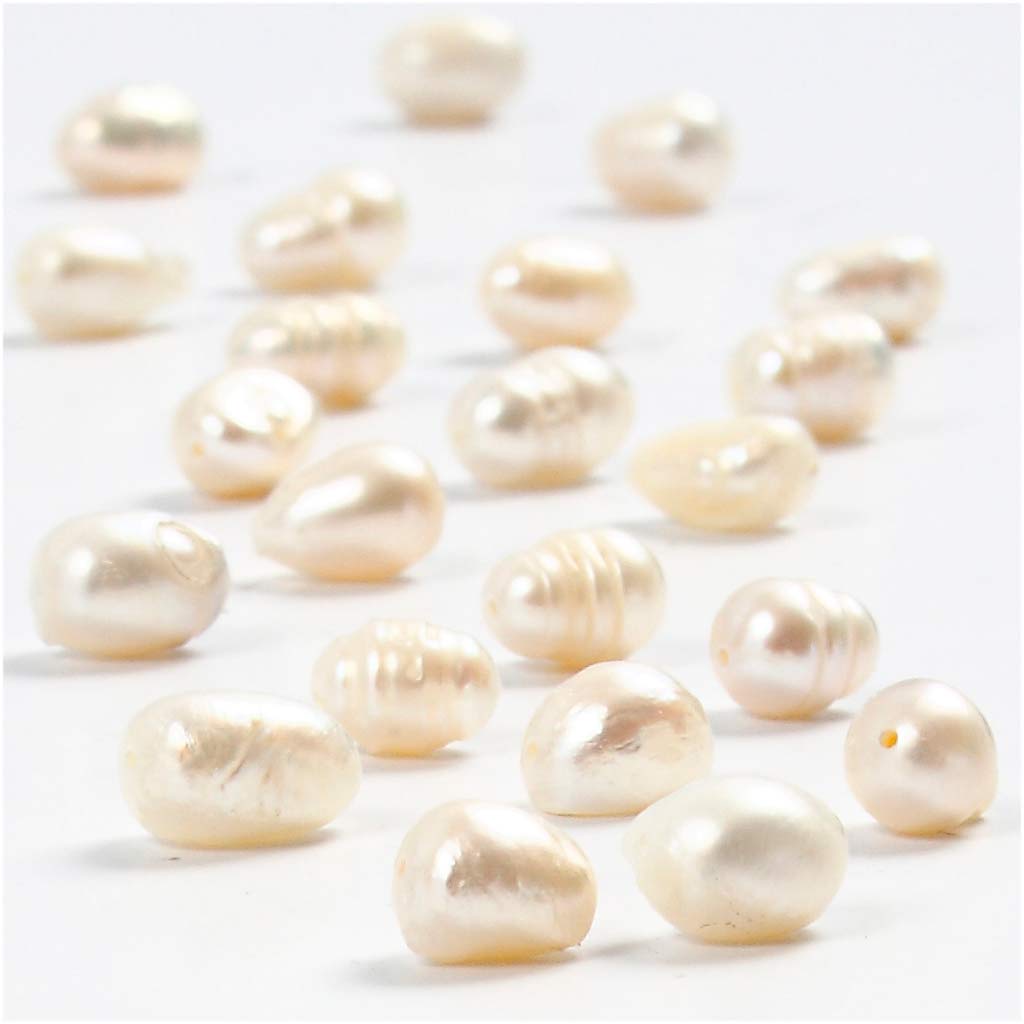 Perlas de agua dulce de Creativ Company, diámetro 4-7 mm, medida del agujero 1 mm, aprox. 60 piezas, nácar, 40 cm 1 caja
