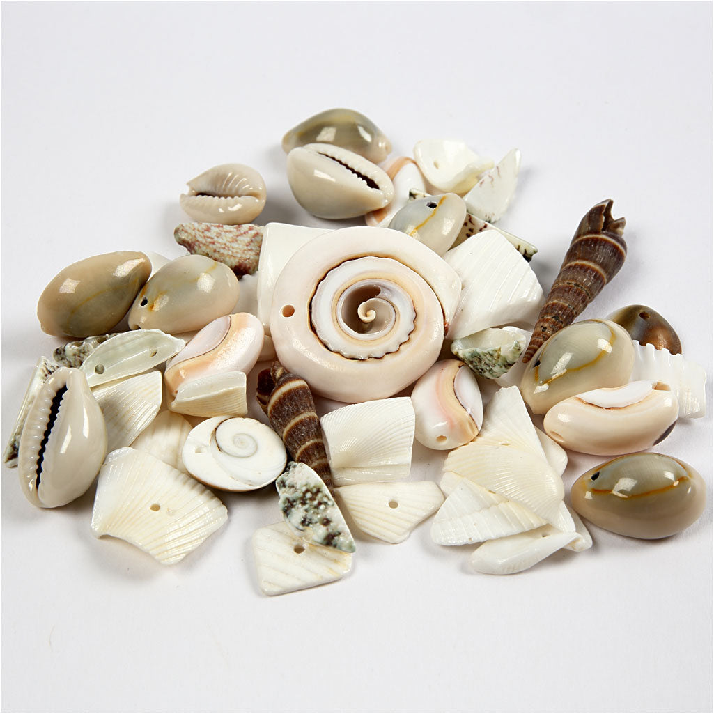 Perline in conchiglia Creativ Company, misura 9-40 mm, misura buco 1-1,5 mm, 120 g 1 scatola