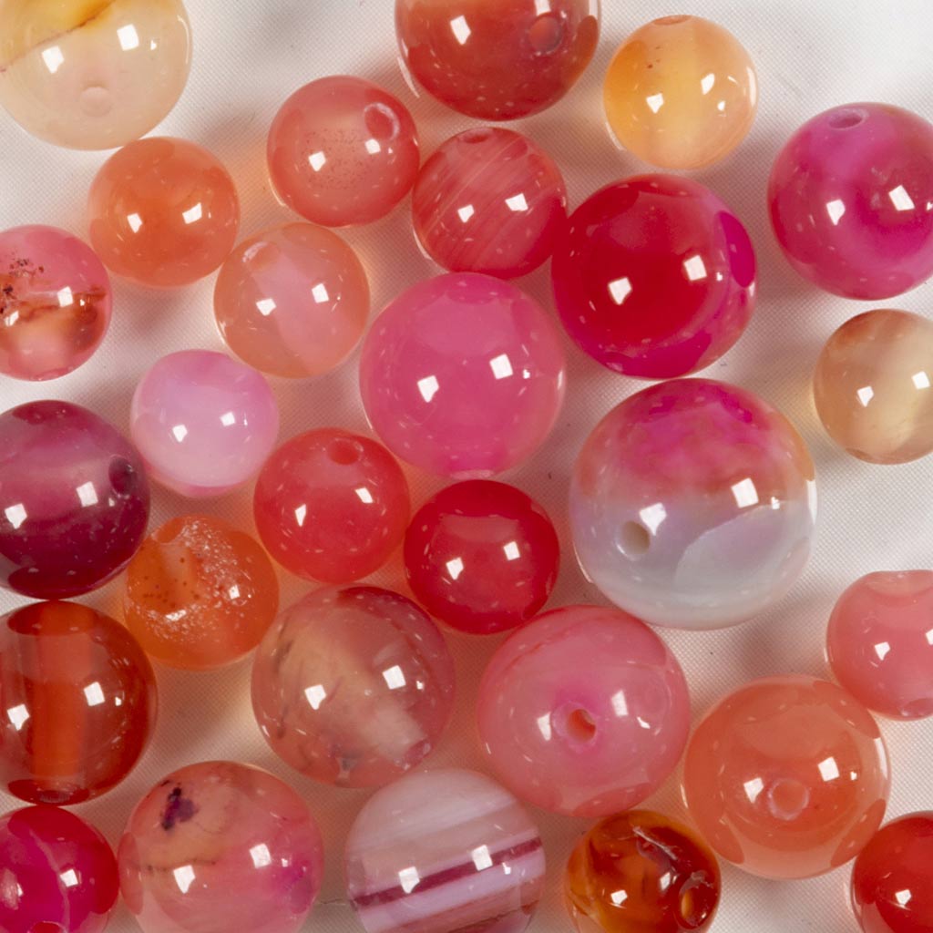 Perle di agata della Creative Company, d 6+8+10 mm, dimensione del buco 0,9-1 mm, ca. 28 pezzi, beige, rosa, 28 pezzi 1 scatola