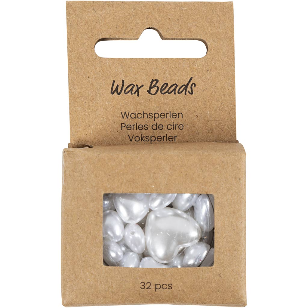 Perline di cera Creative Company, cuori, d 7-13 mm, dimensione del buco 1,3-1,5 mm, ca. 27 pezzi, madreperla, 32 pezzi 1 scatola