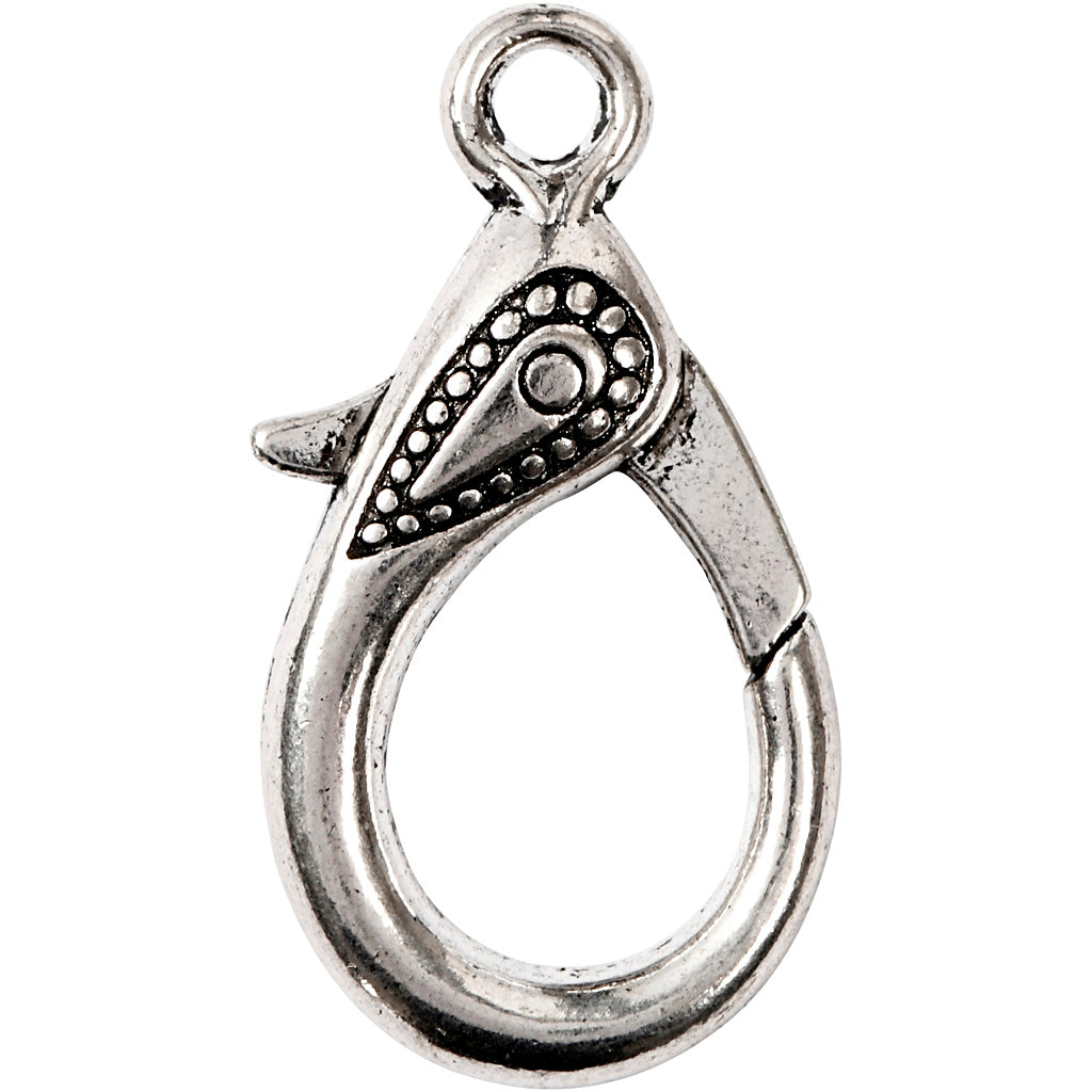 Chiusura a moschettone dell'azienda Creativ, L: 30 mm, misura del buco 3 mm, argento antico, 4 pezzi 1 scatola