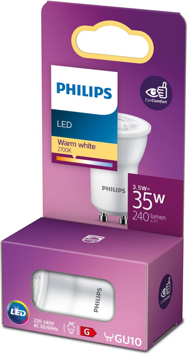 Foco LED Philips MR11 - 35 W - Gu10 - luz blanca cálida