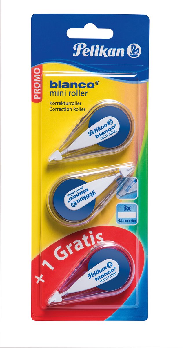 Pelikan blanco® mini roller, 2 correctierollers +1 gratis