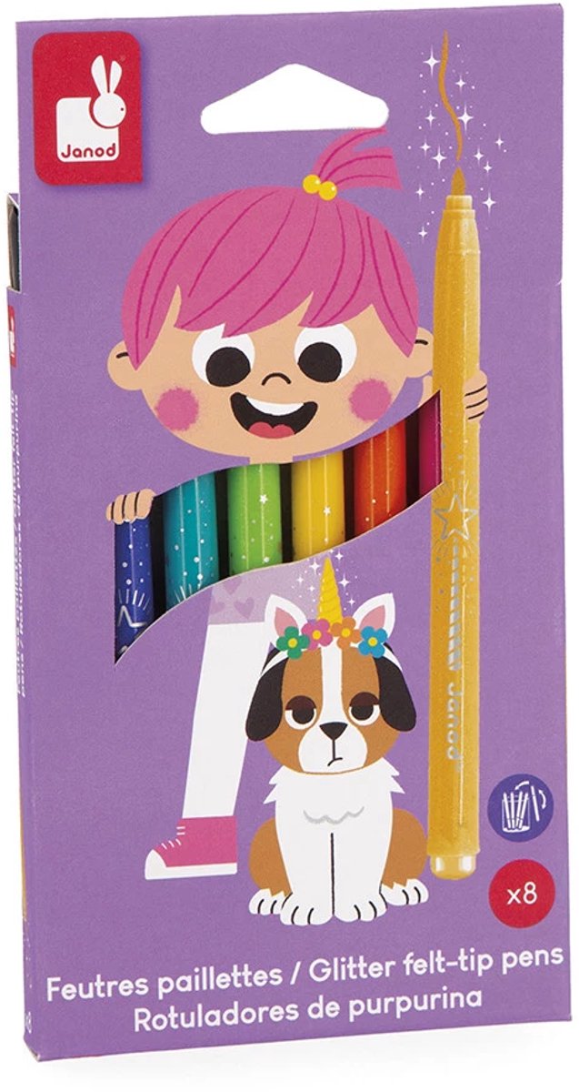 Janod - colo - pennarelli glitter - set di 8 colori diversi