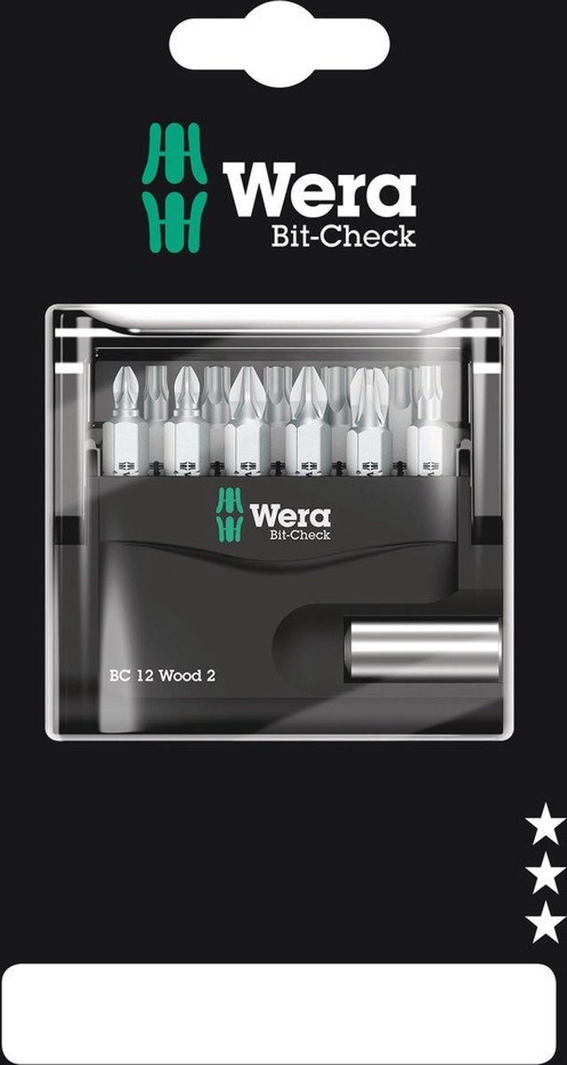 Wera bit-check 12 wood 2 sb 05136391001 bitset 12-delig 1 4 (6.3 mm) incl. bithouder