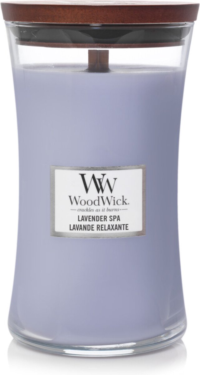 Vela perfumada grande Woodwick Hourglass - Lavender Spa - 130 horas de combustión