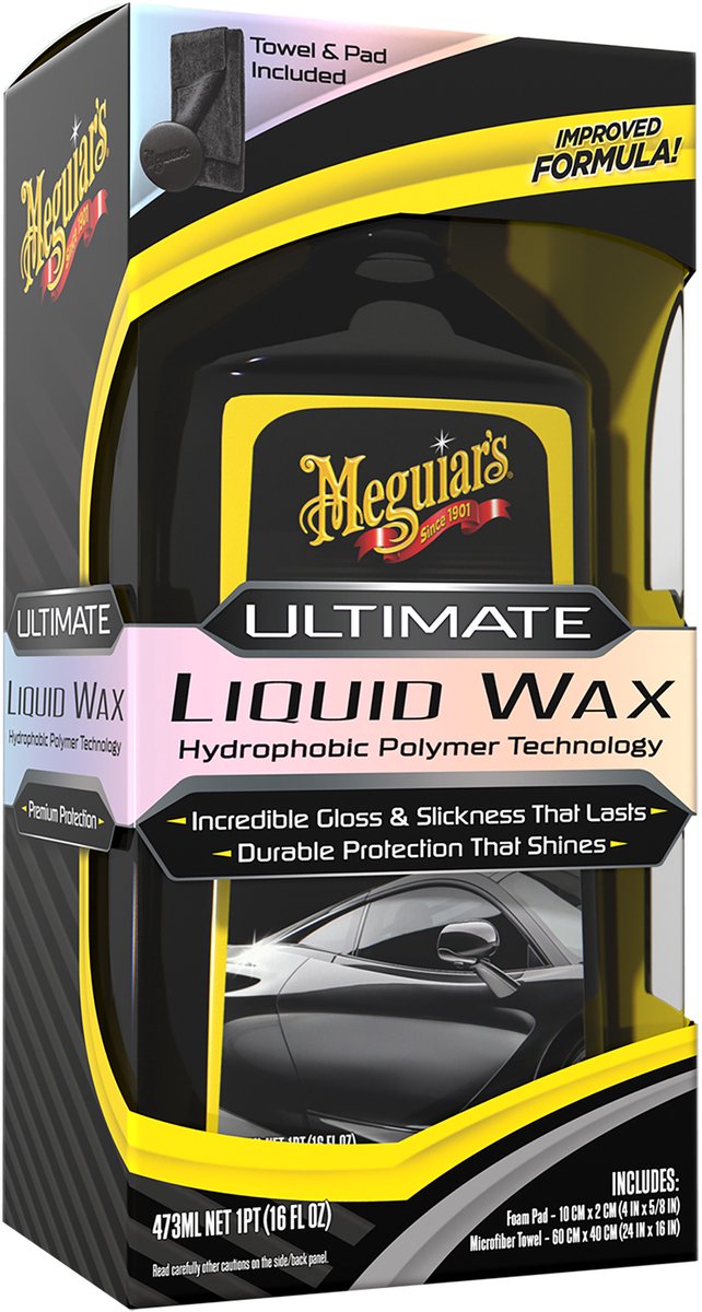 Meguiar's Meguiar's Ultimate Liquid Wax set da 473 ml - set di cera per auto da 3 pezzi - riflesso lucido a specchio - incluso panno in microfibra applicatore
