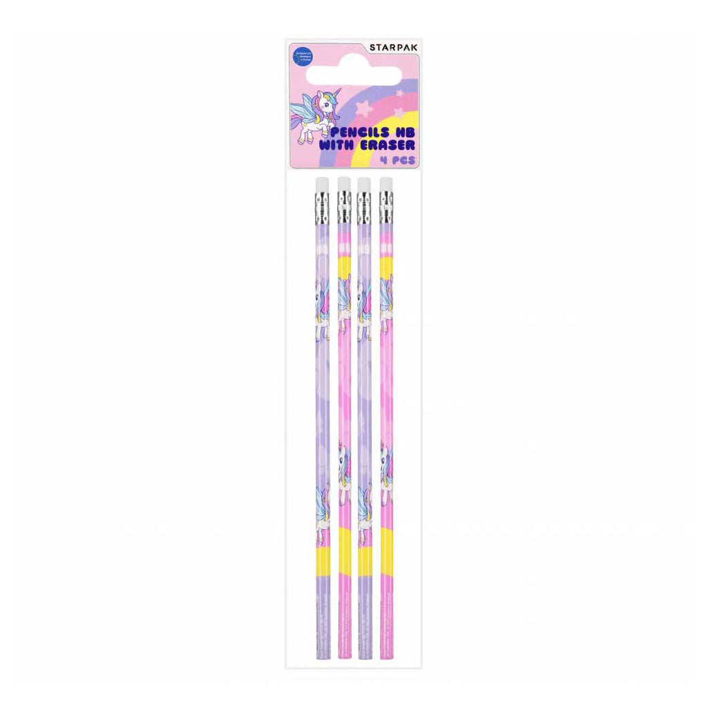 Pencil HB con gomma Unicorn, 4st.