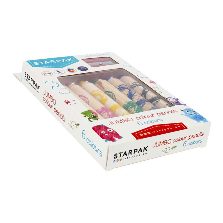 Pastelli a matita Jumbo, 6 pz. + temperamatite