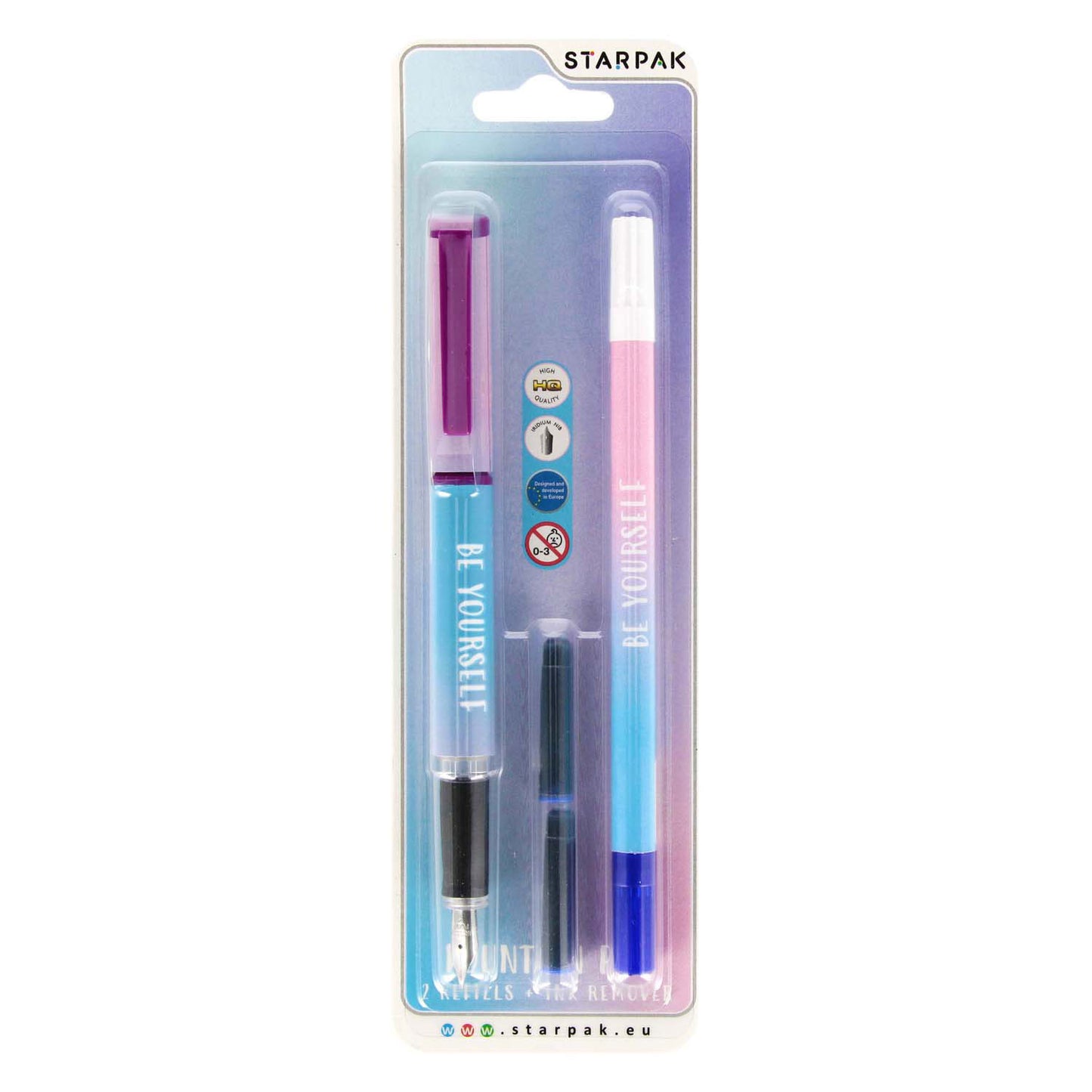 Pluma estilográfica con 2 recambios y quitatinta ombre