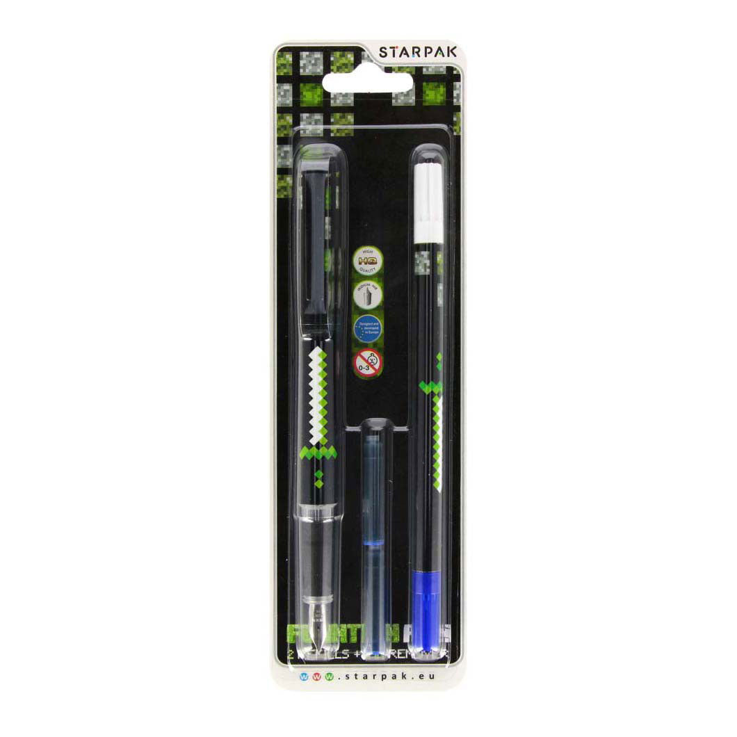 Pluma estilográfica con 2 recambios y quitatinta pixel