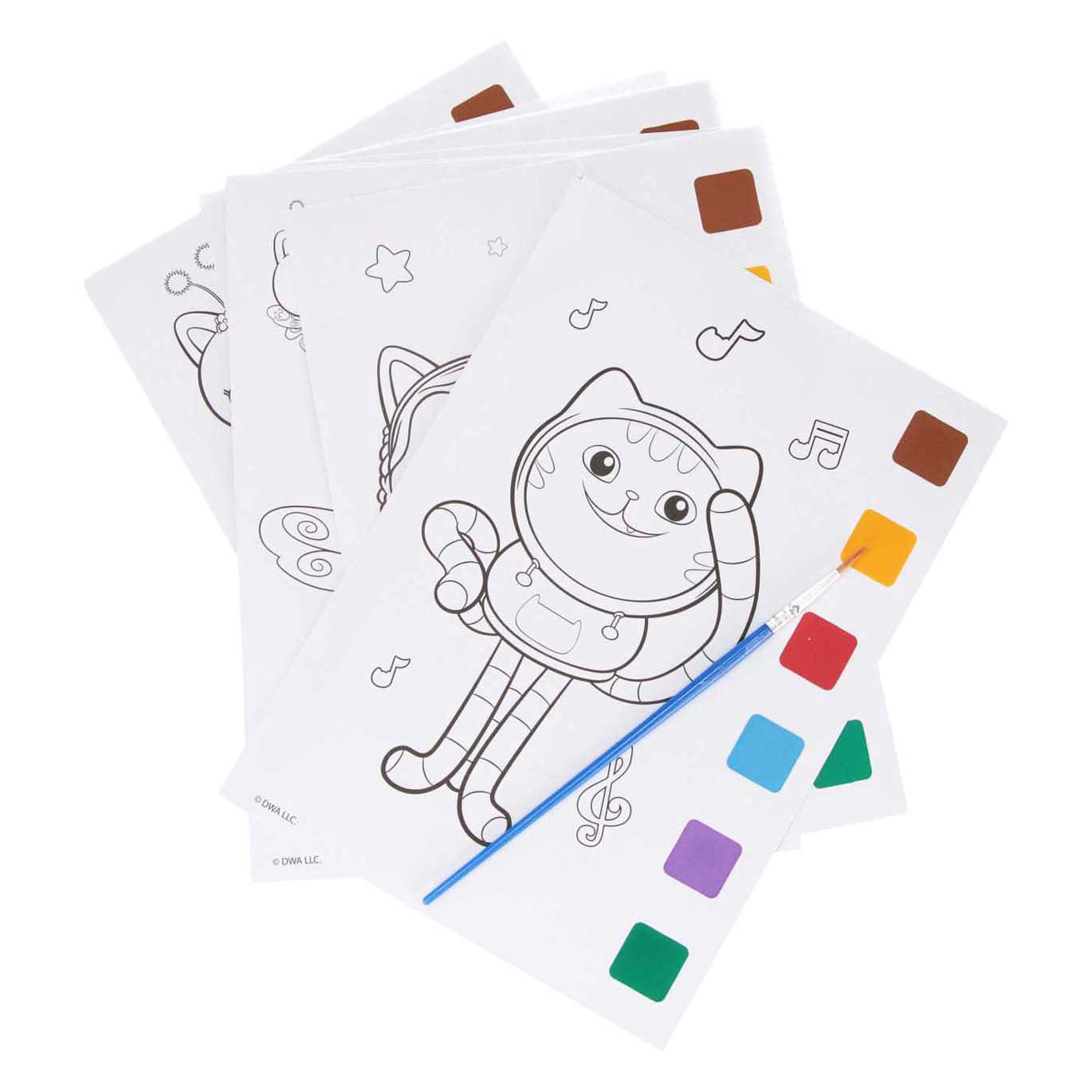 Pintar la casa de muñecas de Gabby con agua - 10 páginas para colorear
