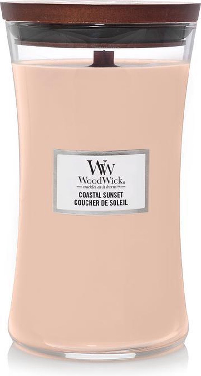 Vela perfumada grande Woodwick Hourglass - Atardecer costero - 130 horas de combustión