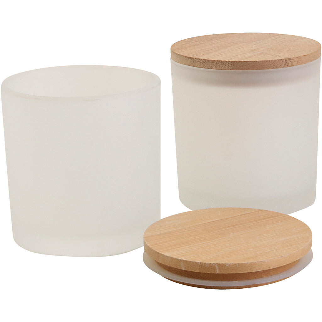 Frascos de vidrio con tapas de madera, H: 9 cm, D 8 cm, tenue 8 cm, 315 ml, 12 piezas 1 caja