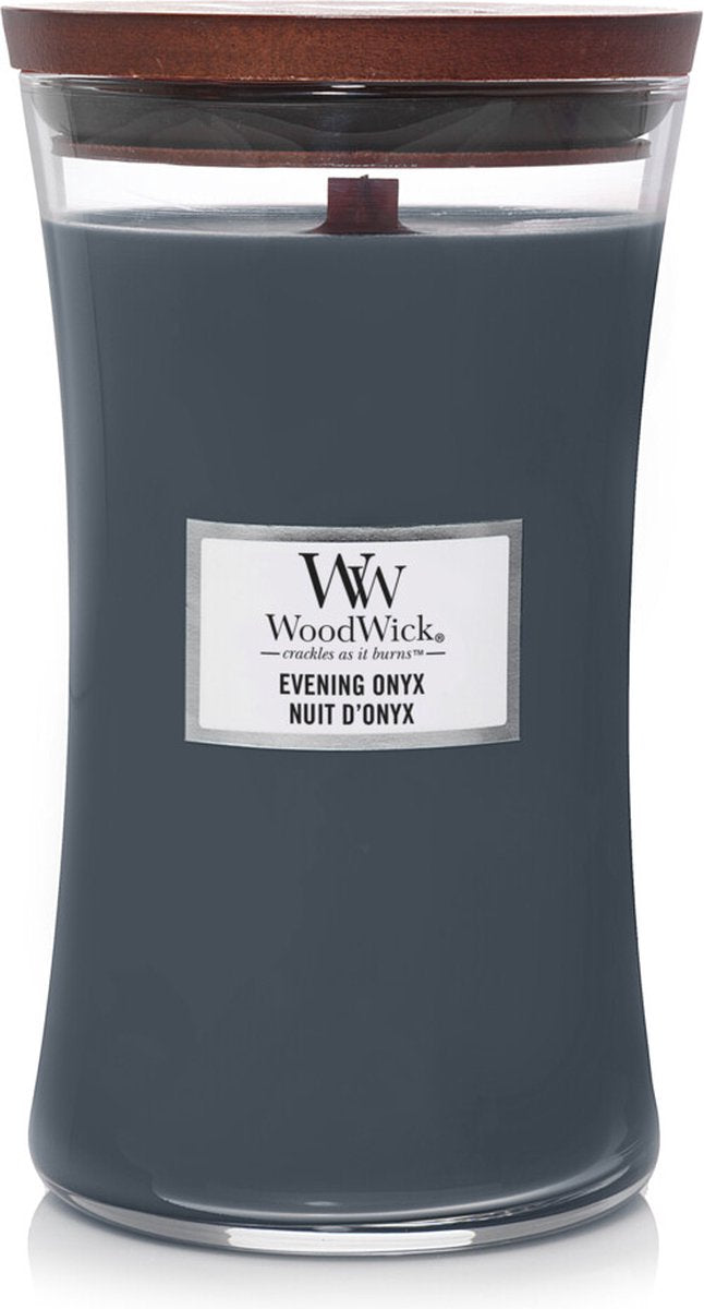 Woodwick hourglass large geurkaars - evening onyx - 130 branduren