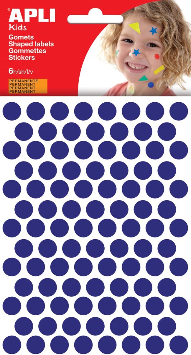 Apli kids stickers | cirkel diameter 10 | 5 mm | blister met 528 stuks | blauw