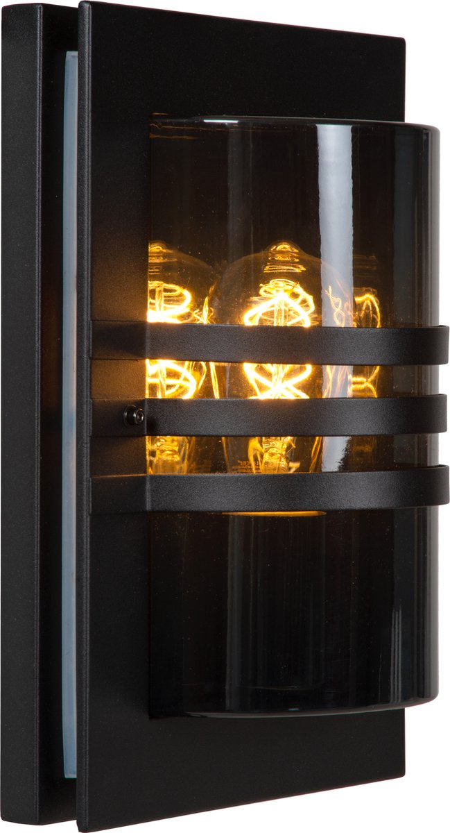 Lucide privas - lampada da parete interno esterno - 1xe27 - ip44 - nero