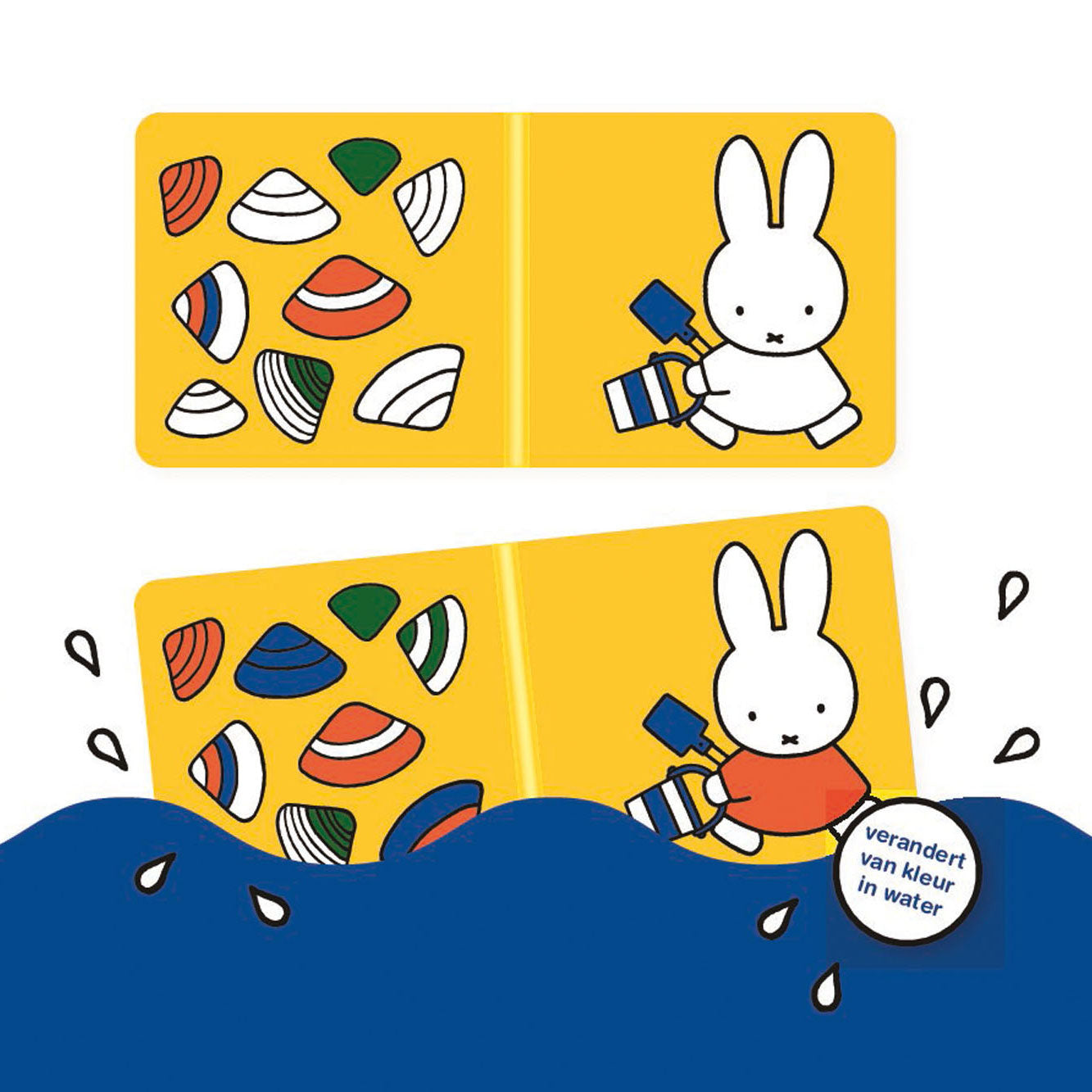 La casetta centrale per i libri Miffy evoca i colori in un magico libro da bagno