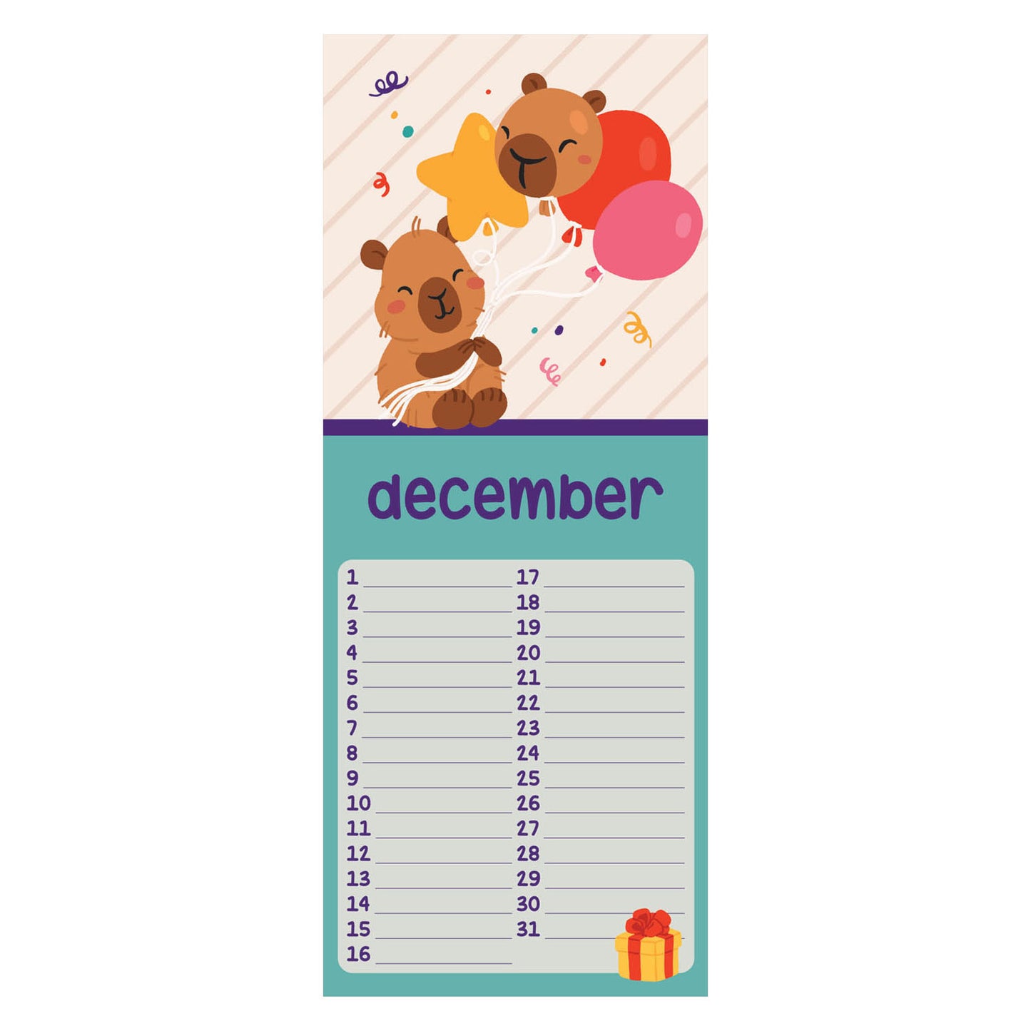Calendario de cumpleaños - capibara alle