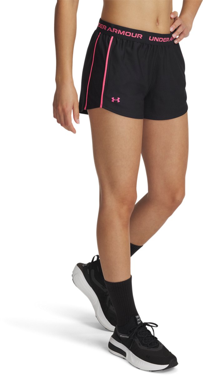 Under armour tech play up shorts-blk dames sportbroek - zwart - super roze