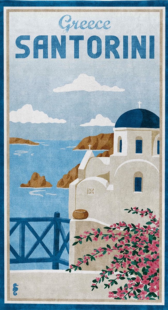 Toalla de playa caballito de mar santorini - 90x170 cm - azul -
