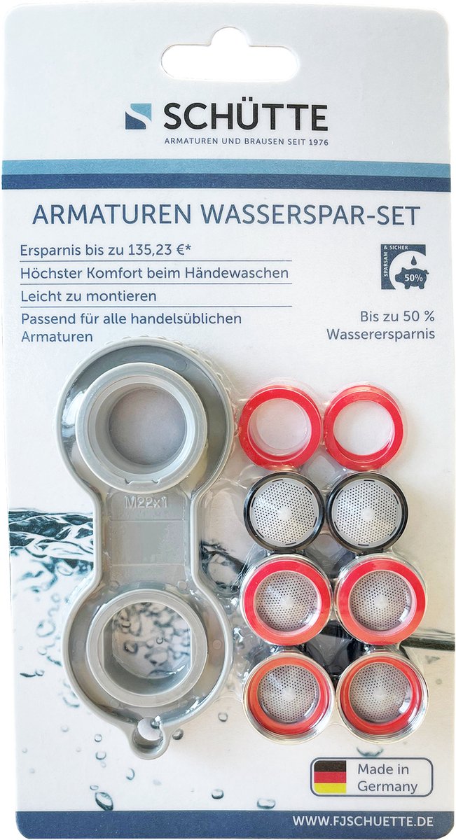 Set risparmio idrico Schütte - 11 pezzi - mousseur + chiave di montaggio prodotto in Germania