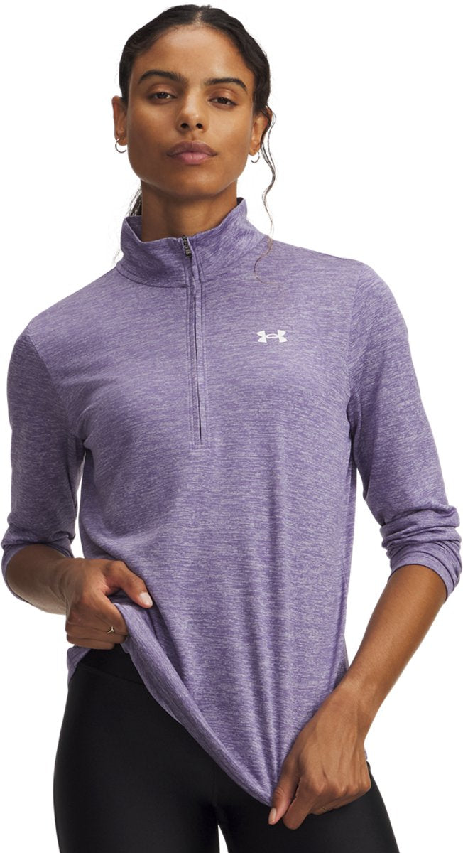 Under armour tech 1 2 zip- twist-ppl dames sporttrui - paars luxe - wit