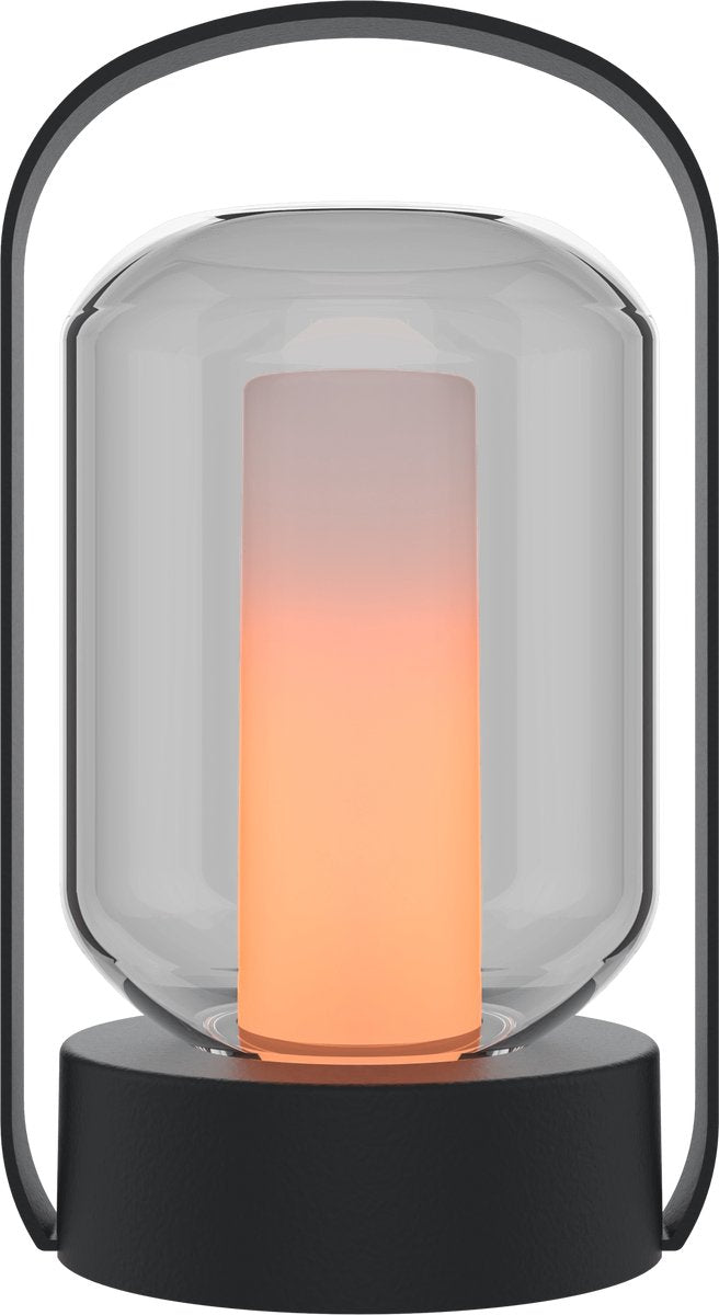 Lampada da tavolo Como ricaricabile Calex - wireless - effetto fuoco - luce bianca calda - batteria - touch - impermeabile - decorazione per giardino, soggiorno, camera da letto - illuminazione d'atmosfera - nera