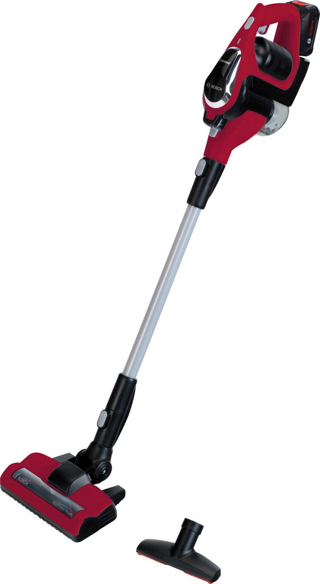 Klein toys bosch unlimited stofzuiger rood - 16x16x80 cm - incl. draaibare en afneembare vloer zuigmond - rood