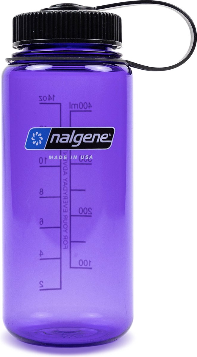 Nalgene - botella de boca ancha - botella para beber - botella de agua - a prueba de fugas - 500 ml - sin bpa - sustentable - tapa negra morada