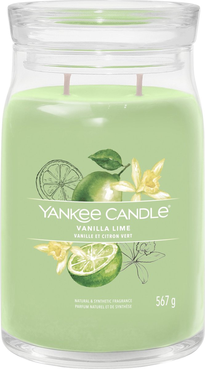 Yankee candle - vanilla lime large jar geurkaars - 90 branduren - twee lonten