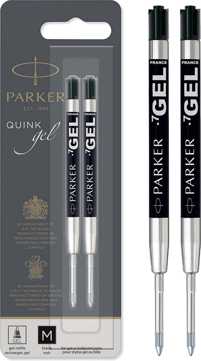 Parker gelpen vulling | medium penpunt (0,7 mm) | zwarte quink inkt | 2 stuks
