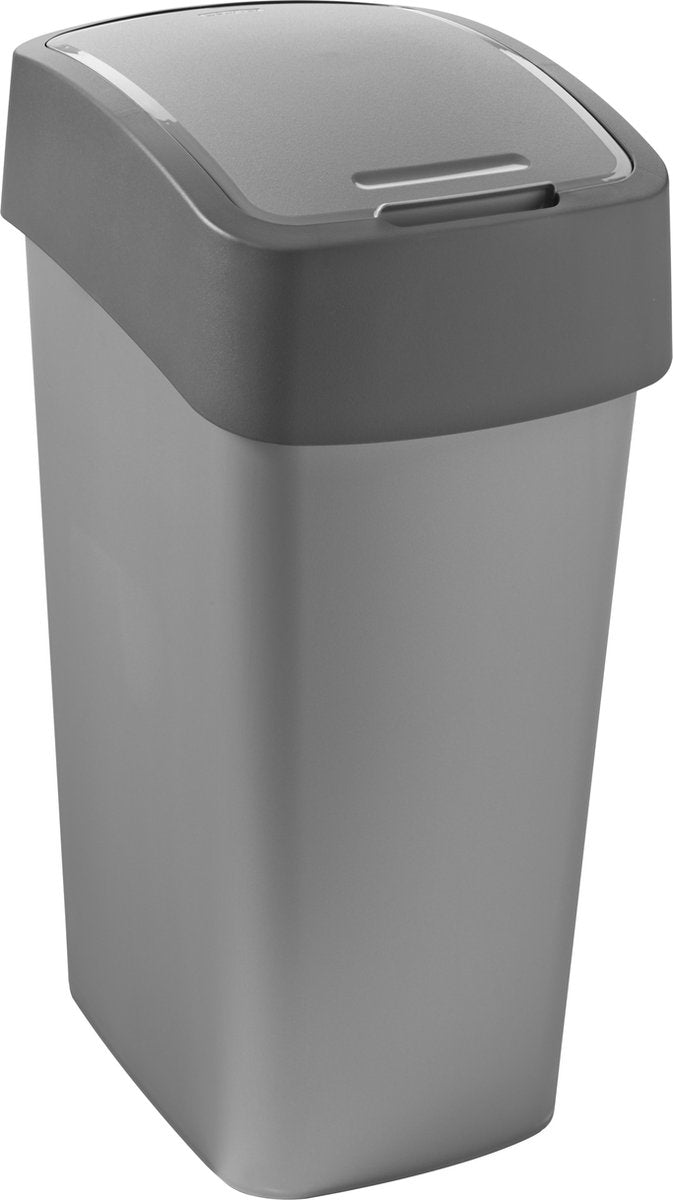 Curver pacific flip bin - prullenbak - 45 liter - zilver antraciet