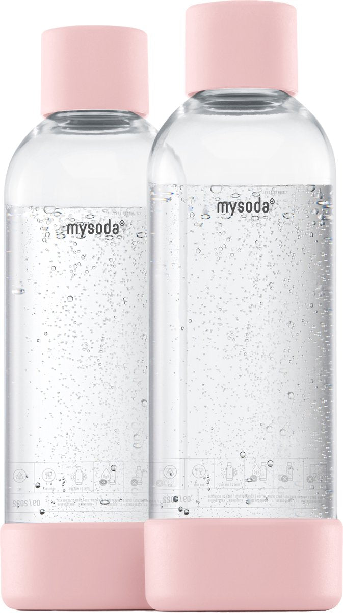 Mysoda - juego de 2 botellas reutilizables de 1 litro - rosa claro - aptas para dispositivos