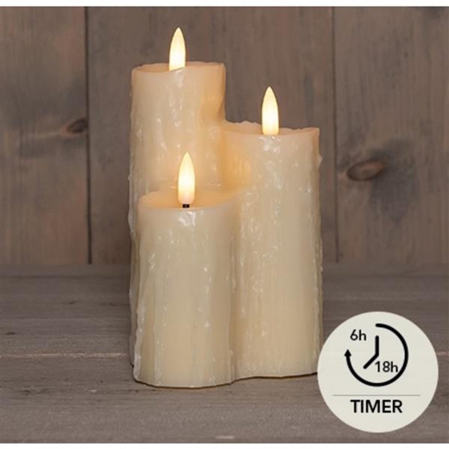 Anna's collection led wax druipkaarsen set 3-delig 3d vlam op 2xaa batterij met timer 16.5x11cm ivoor