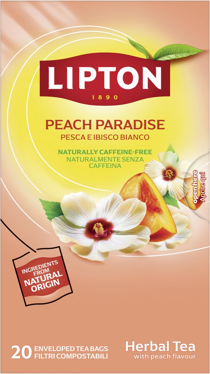 Lipton tisana paradiso pesca - 80 bustine di tè piramidale - tisana alla pesca - 4 x 20 bustine - confezione risparmio