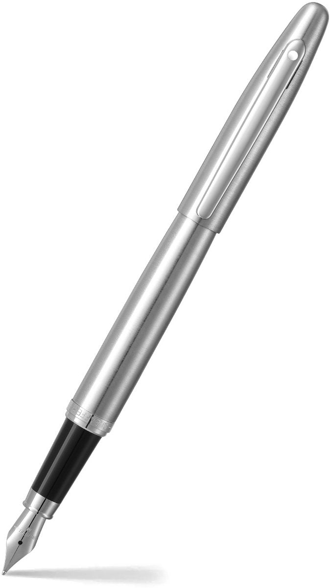 Penna stilografica Sheaffer - vfm - nera con cromo spazzolato e lucido - pennino m - colore scrittura nero - sf-e0942653
