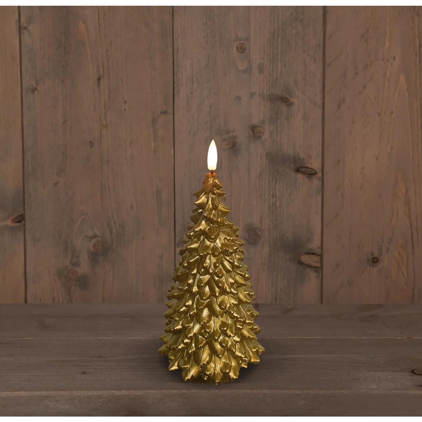 Anna's collection led kaars wax kerstboom 3d vlam op 2xaa batterij met timer 9,5x20cm goud